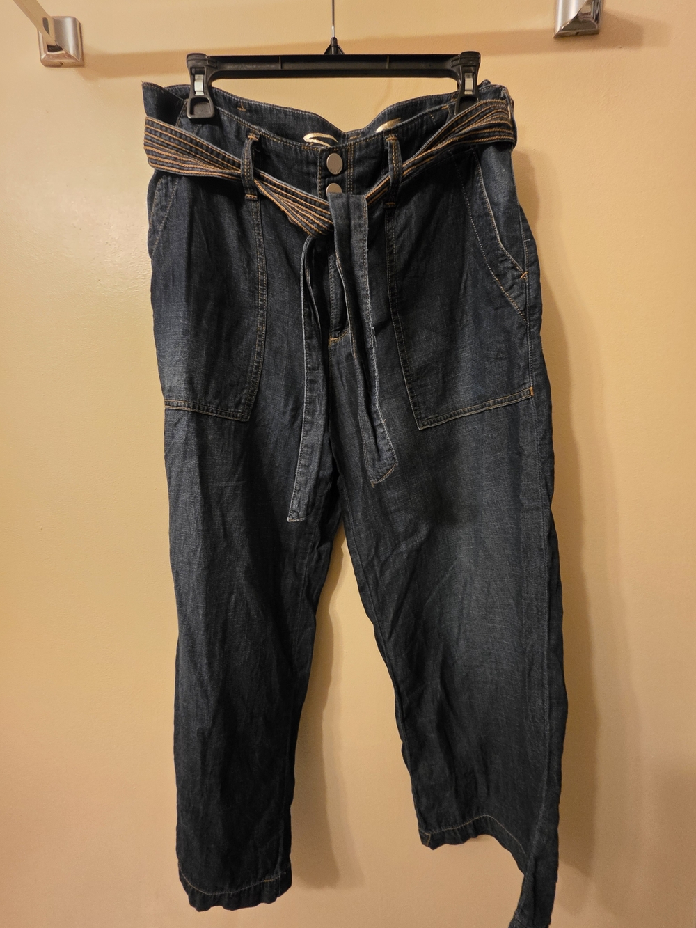 Seven7 Dark Blue High-Waist Paperbag Denim Pants with Belt
